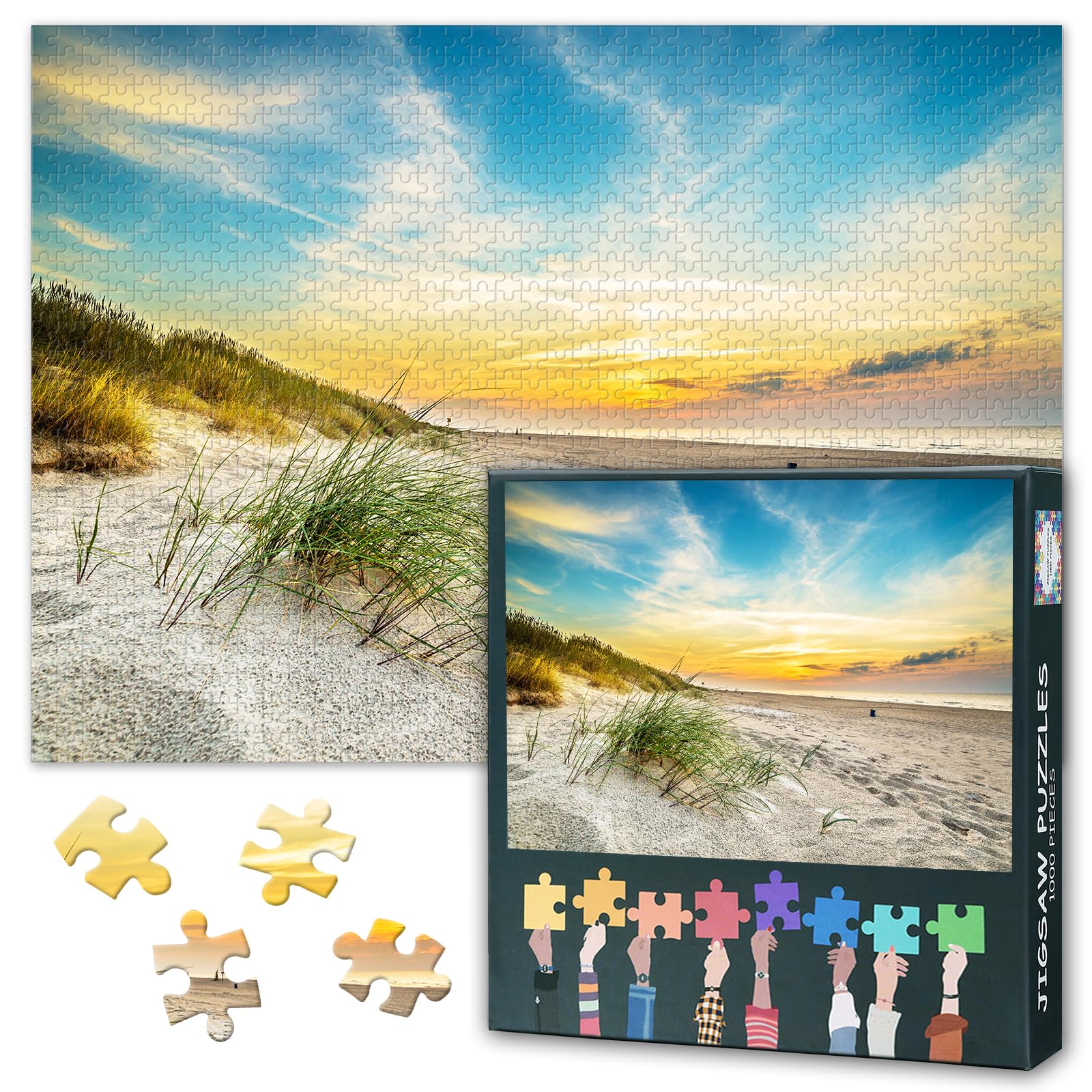 Seaside 1000-Piece Jigsaw Puzzle - 50x70cm Puzzles for Adults, Sands Grass Beach Sunset Landscape, Coastal Landscape Puzzle, Unique Gift for Parlour Games