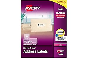 Avery 8660 Laser Labels, Address, 1" x 2-5/8", 1500/BX, Matte Clear