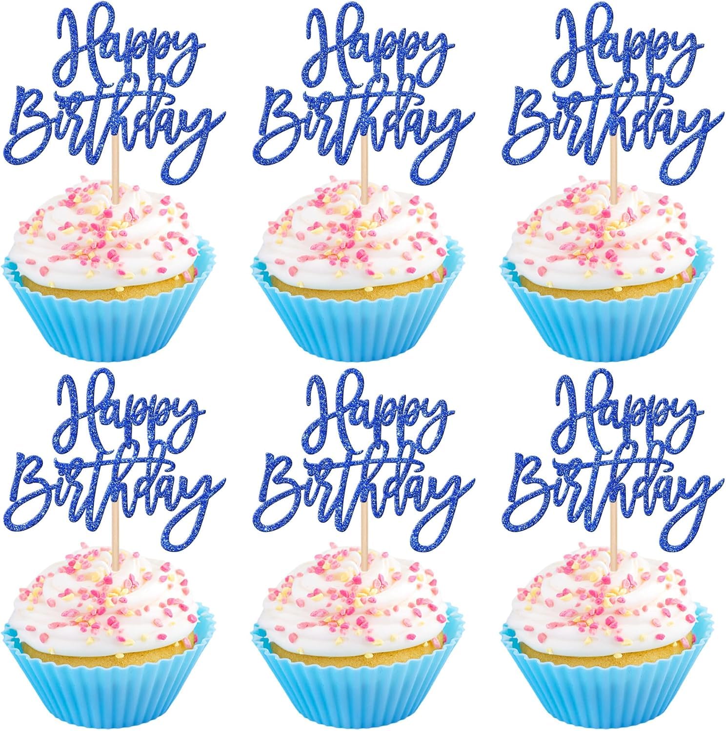 24 Stück Geburtstag Kuchen Deko Glitzer Happy Birthday Cupca