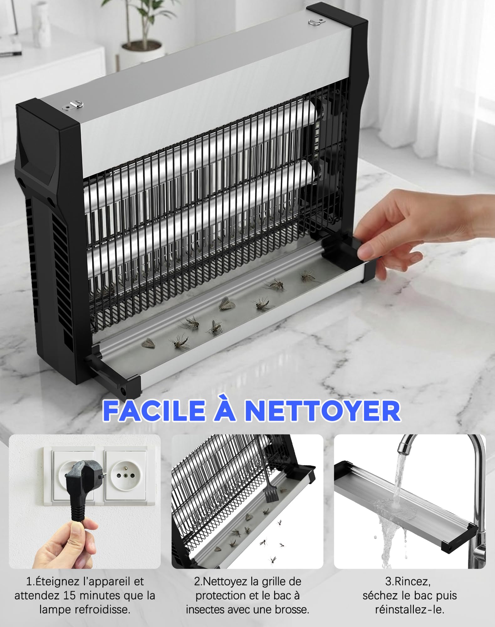 Lampe Anti-Moustique 20W 2500V Tue Mouches Électrique 80 m² Destructeur d’Insectes Intérieur Extérieur