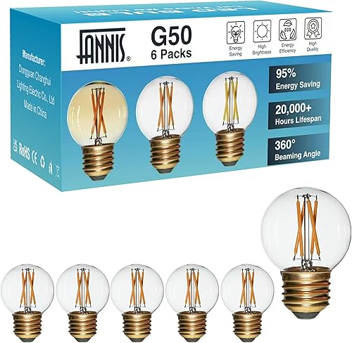 FANNIS Bombillas LED de repuesto G50 G16.5, 4 W equivalentes a 40 W, base E26 de 2700 K, luz blanca cálida de vidrio transparente para tocador, mesa