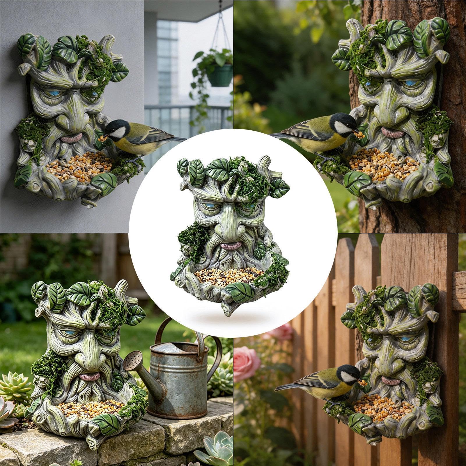 para pájaros con Cara de árbol – Escultura de máscara de guardián del Bosque de Resina 3D de 5,12 Pulgadas, Acento artístico de jardín Resistente a la Intemperie, Unidad de decoración colgant
