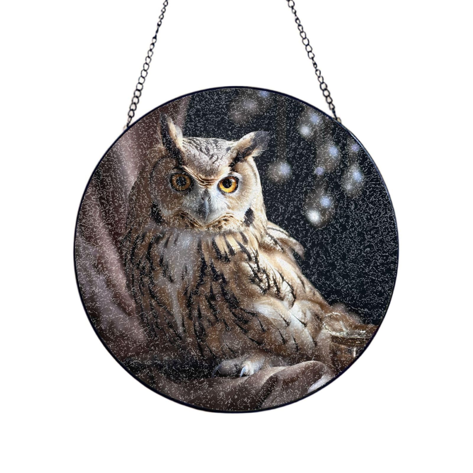 Phayah Nice Owl. Print Glass Window Hanging Sun Catchers Suncatcher Decor For Birthday For Home Garden Porch 6in（15cm）