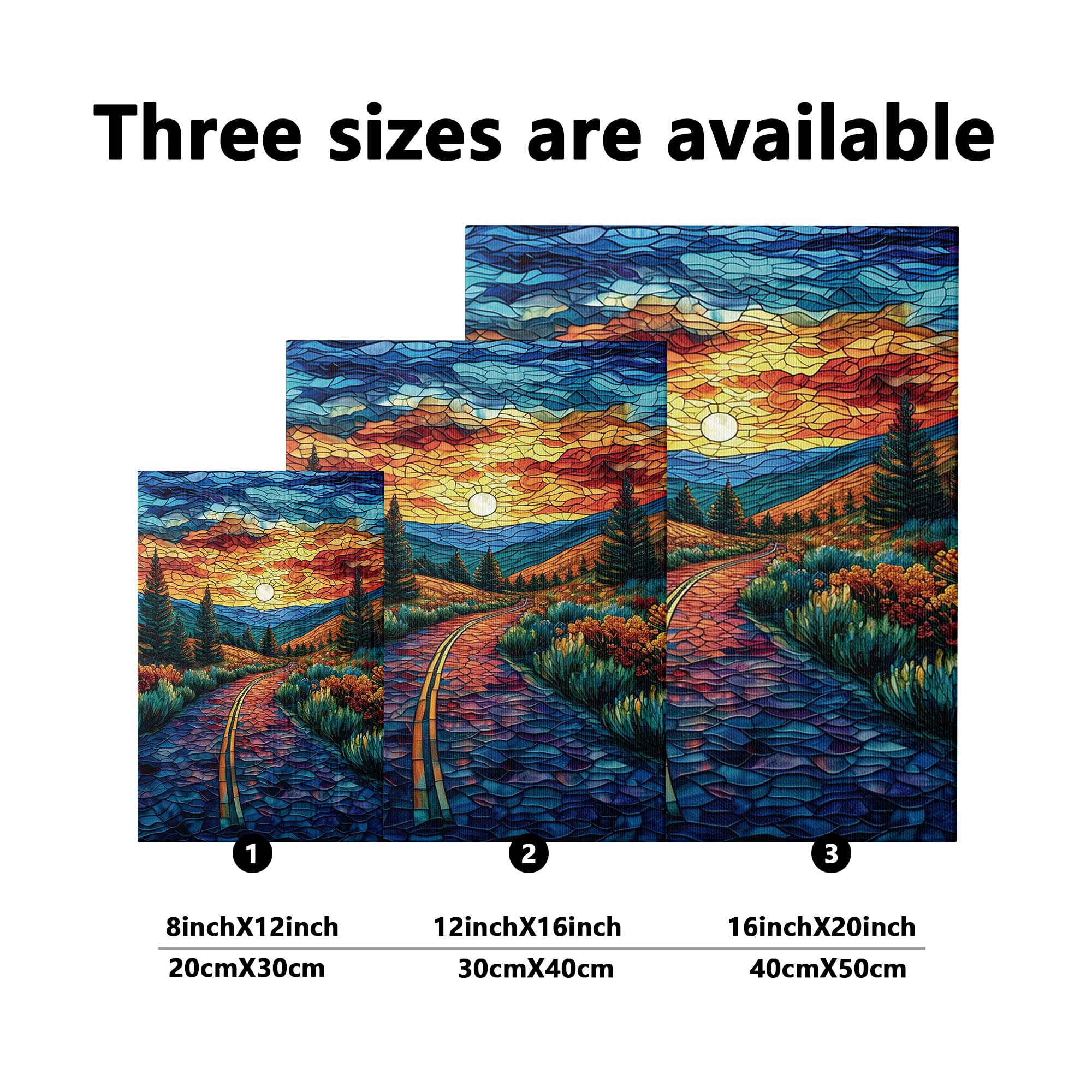 Sunset Mountain Mosaic Canvas Wall Art, Forest Landscape Poster