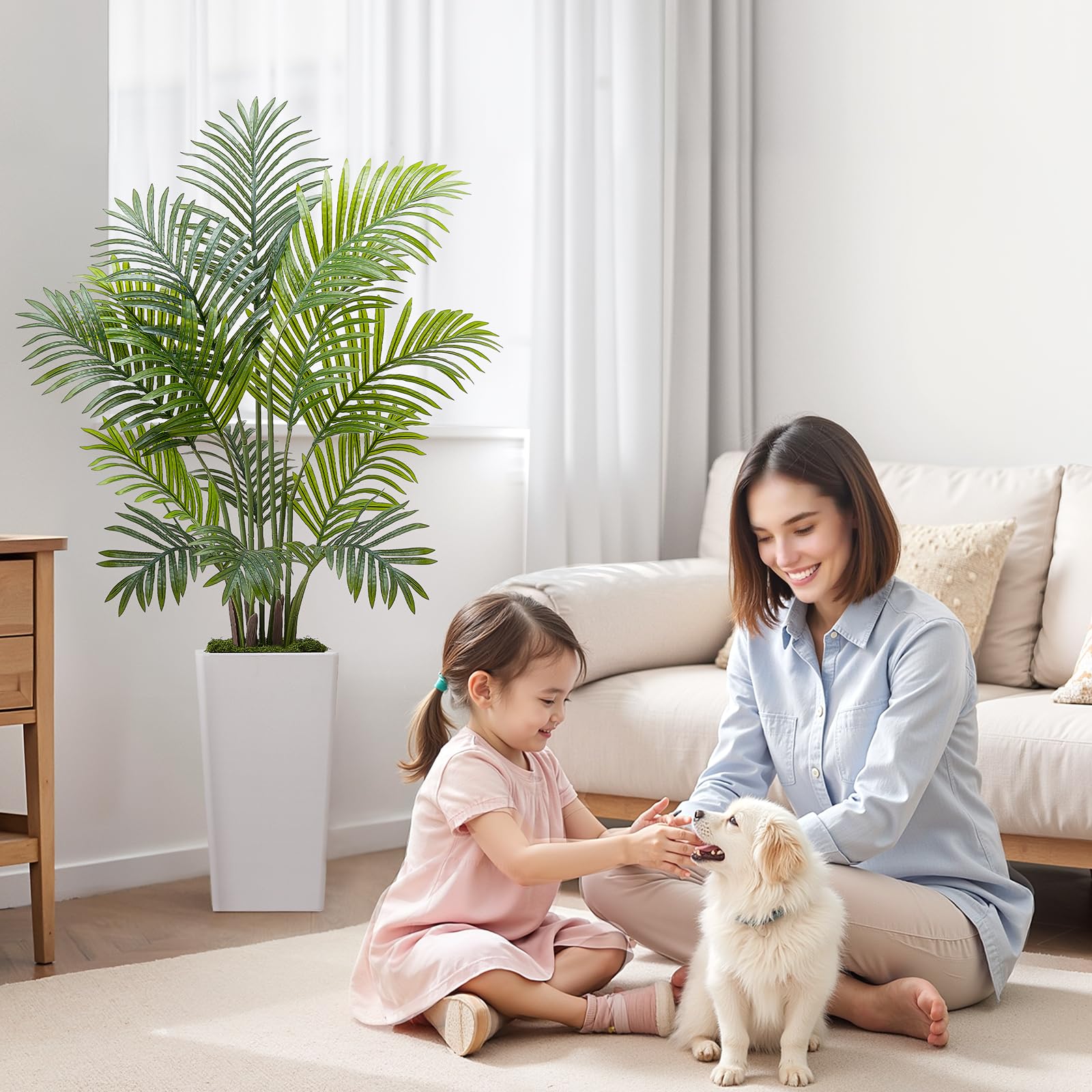 VEVOR Palma Areca Artificiale 1219 mm, Confezione da 2, Pianta Tropicale Finta con Fioriera Bianca Alta, Pianta Finta in Seta da Pavimento in Vaso, Grandi Alberi per Casa, Ufficio, Interno ed Esterno