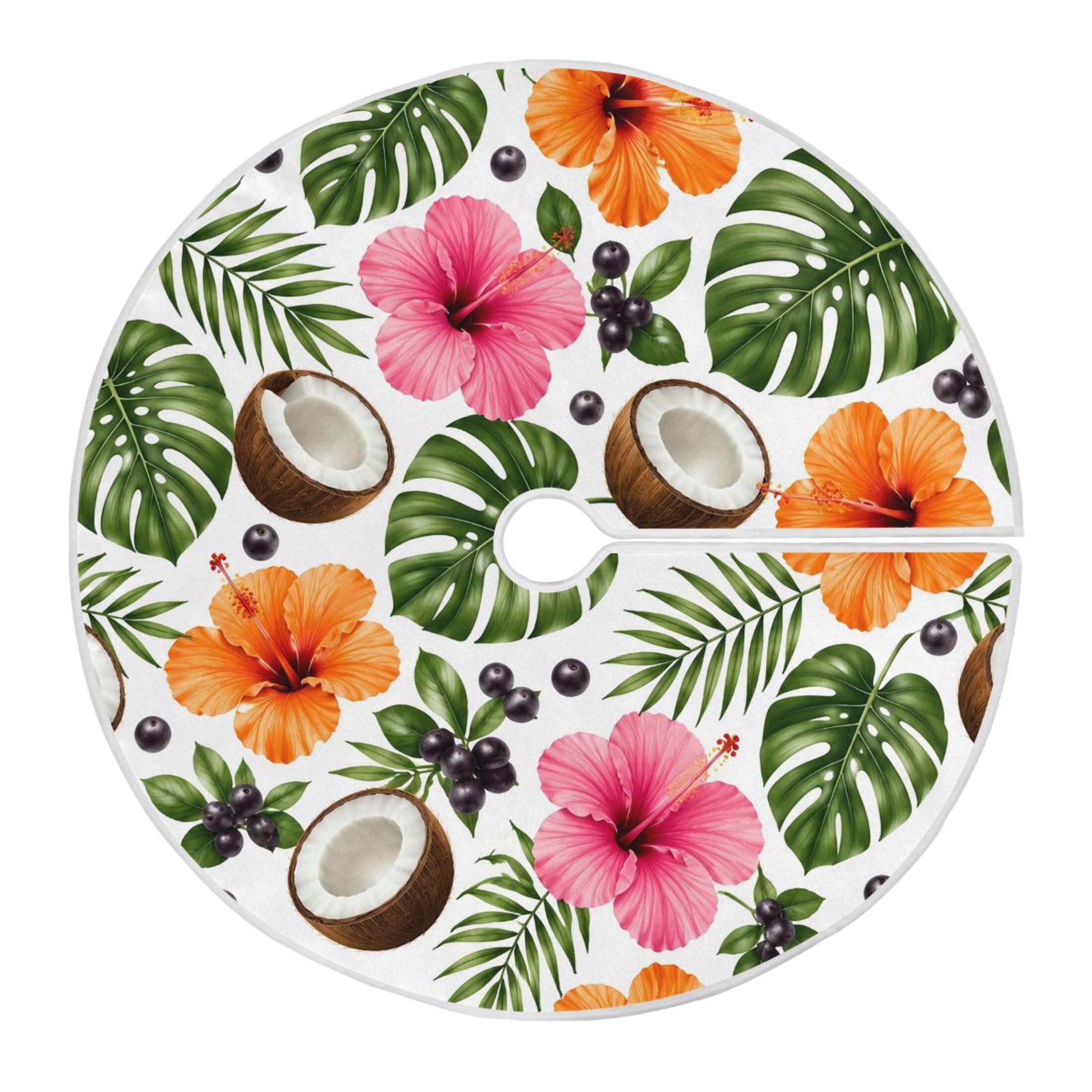 Fuauuyl Tropical Leaves Christmas Tree Skirt 36 in Indoor Outdoor Tree Mat for Farmhouse Holiday Party Decoration