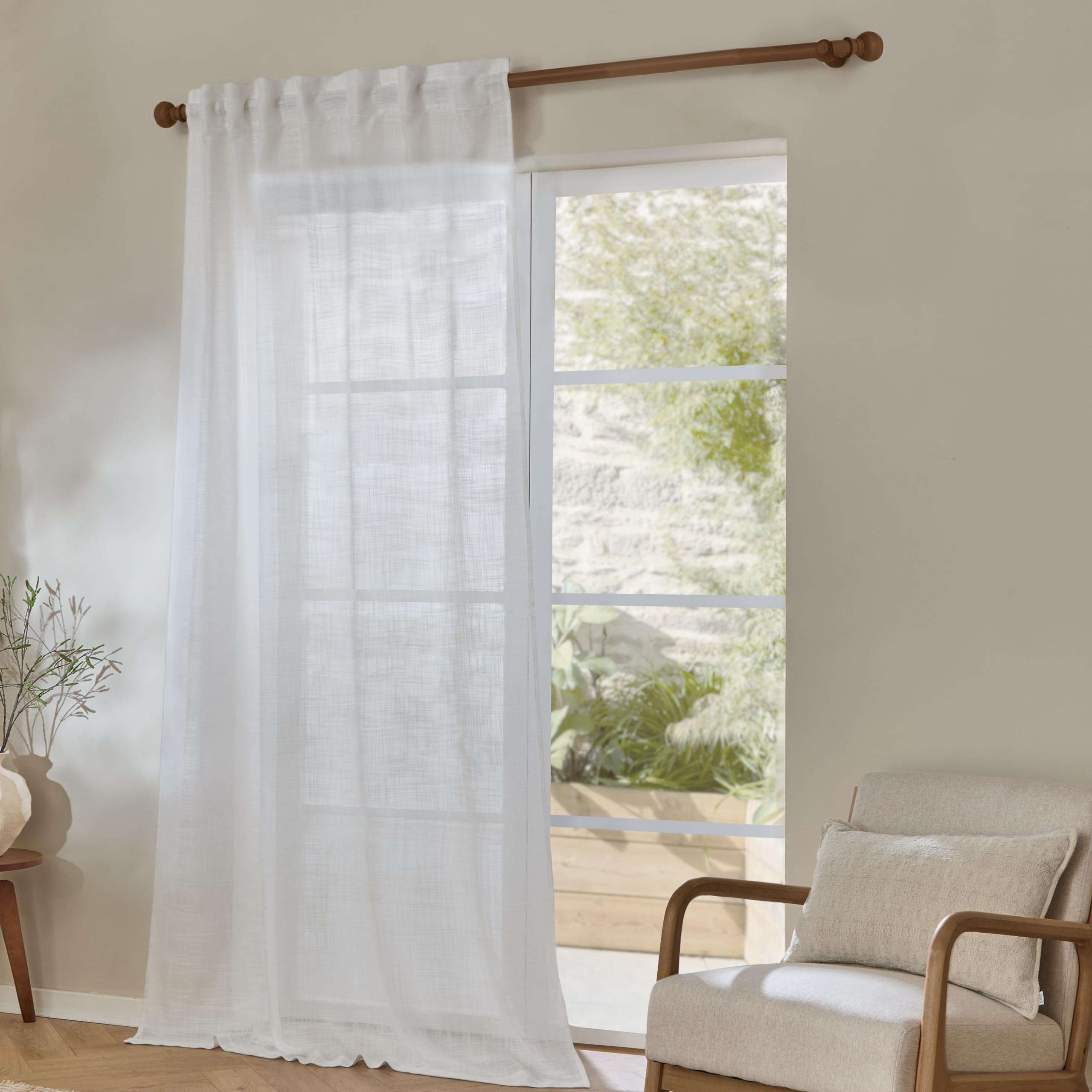 Yard Furn Cirrus Woven Sheer Curtain Panel – Airy Semi Sheer Modern Curtain (Snow - 290x250cm)