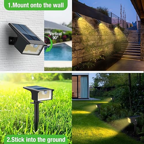 Miniatura 4 de nipify Foco solar, 6 unidades62 LED, sensor de movimiento, blanco cálido, impermeable, para camino de patio al aire libre