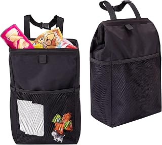 Car Trash Bag Hanging, Ginsco 2 Pack Car Can Large Capacity, Washable Car Trash Can, 2.5 Gallons Leakproof Car Garbage Bag, Car Accessories, Automotive Foldable Car Organizer with 4 Pockets for Ourdoor Traveling