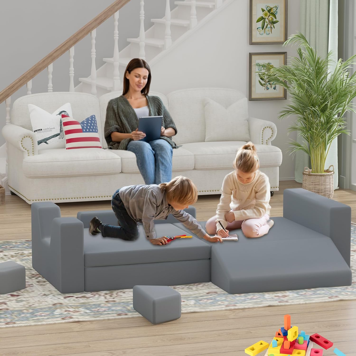 Modular Kids Play Couch 10PCS,Modular Sofa for Toddler and Baby,Kids Couch Building Fort,Multifunctional Foam Play Sofa for Playroom,Innovative