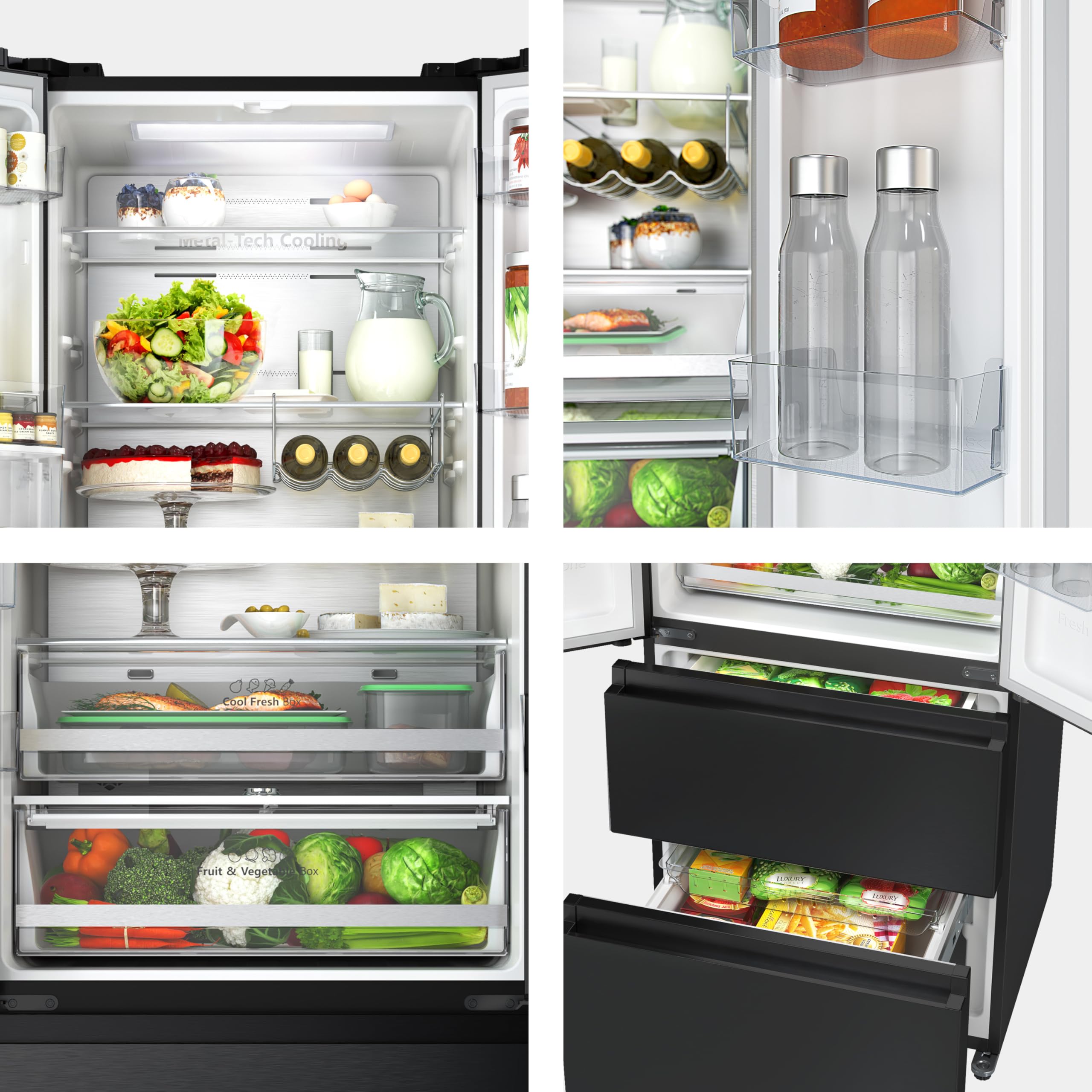 Hisense RF632N4WFE1 Frigorifero French Door, 485 Litri, Ridotta Profondità 70 Cm, Black, Metal cooling, Total No Frost, Classe Energetica E