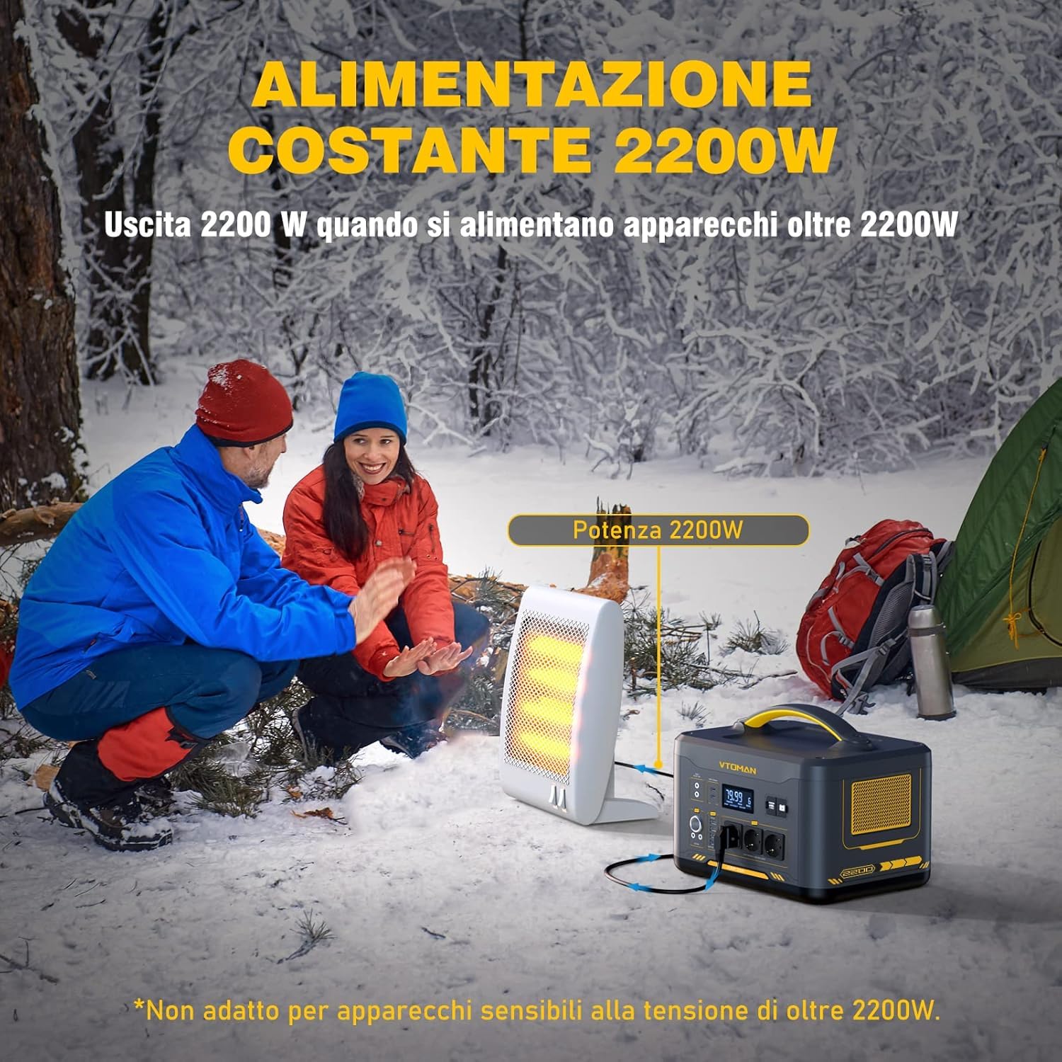 VTOMAN Jump 2200 Centrale Elettrica Portatile con 200W Pannello Solare | 2200W Generatore Solare(Picco 4400W), 1548Wh LiFePO4 Batteria, 12 Uscite, USB QC3.0, 3 prese CA, per Campeggio, Casa, Viaggi