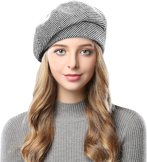 Wantonfy Womens Wool Blend French Beret Baker Boy Newsboy Winter Hat Cabbie Peaked Beret