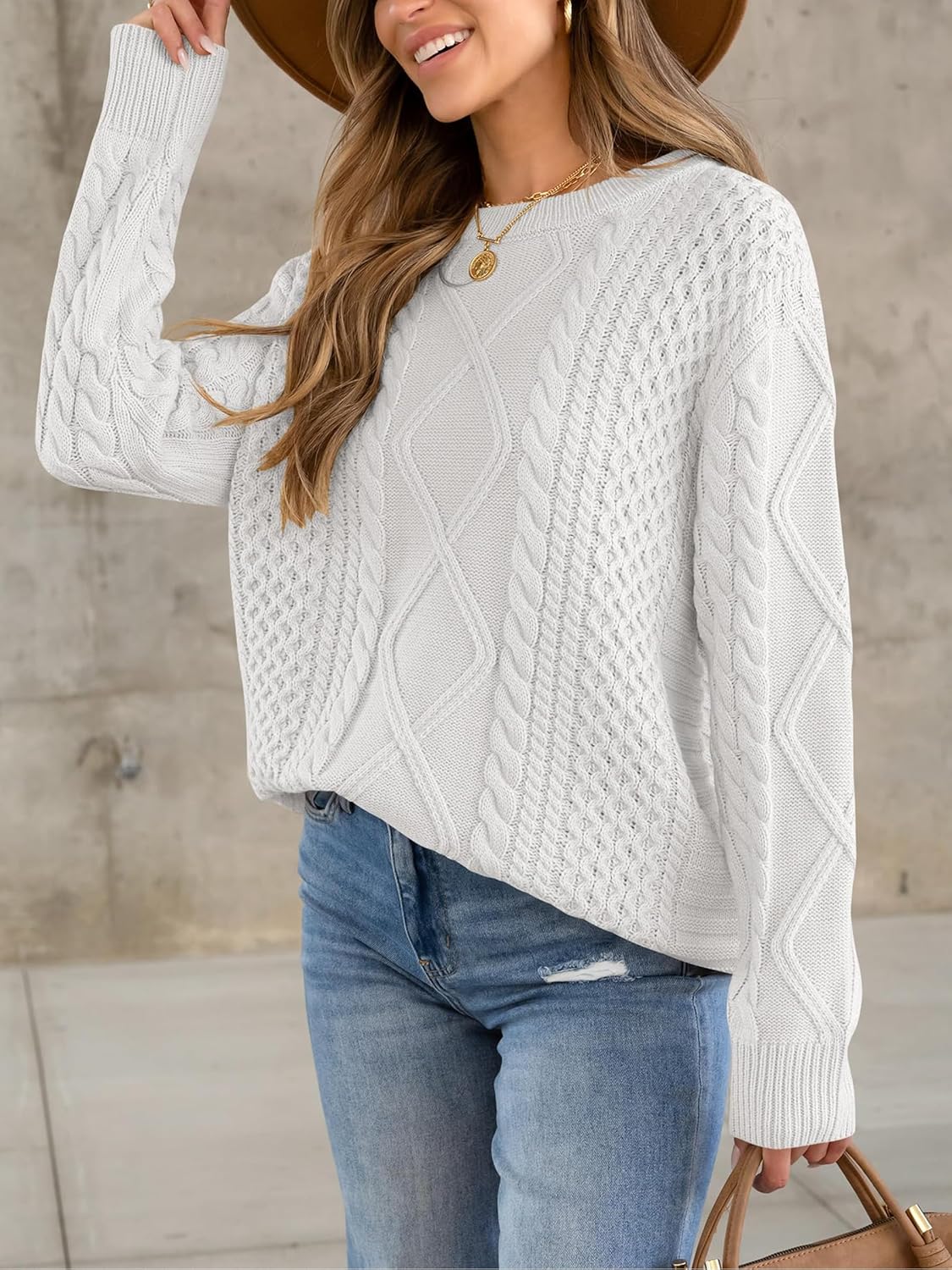 Womens Oversized Sweaters Crewneck Long Sleeve Casual Loose Pullover Sweater Cable Knit Vintage Tops - Image 2