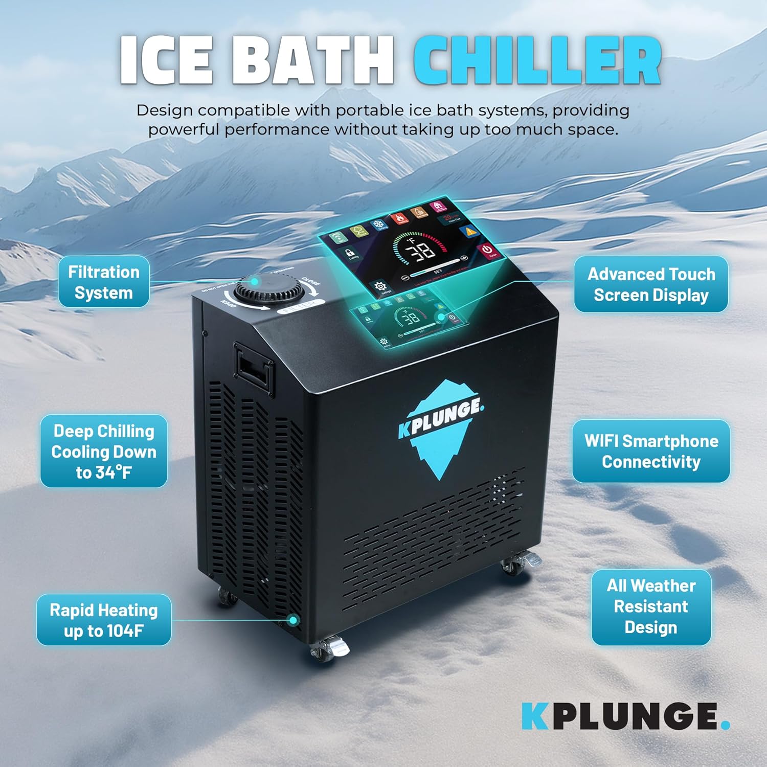 Arctic Fox 39" 1-Person Inflatable Cold Plunge Ice Bath or Hot Tub with 3/4 HP Chiller and Heater, PVC Insulated Lid, Hand Pump, Repair Kit, 88-Gallon Capacity, Indoor/Outdoor Tub – Gray