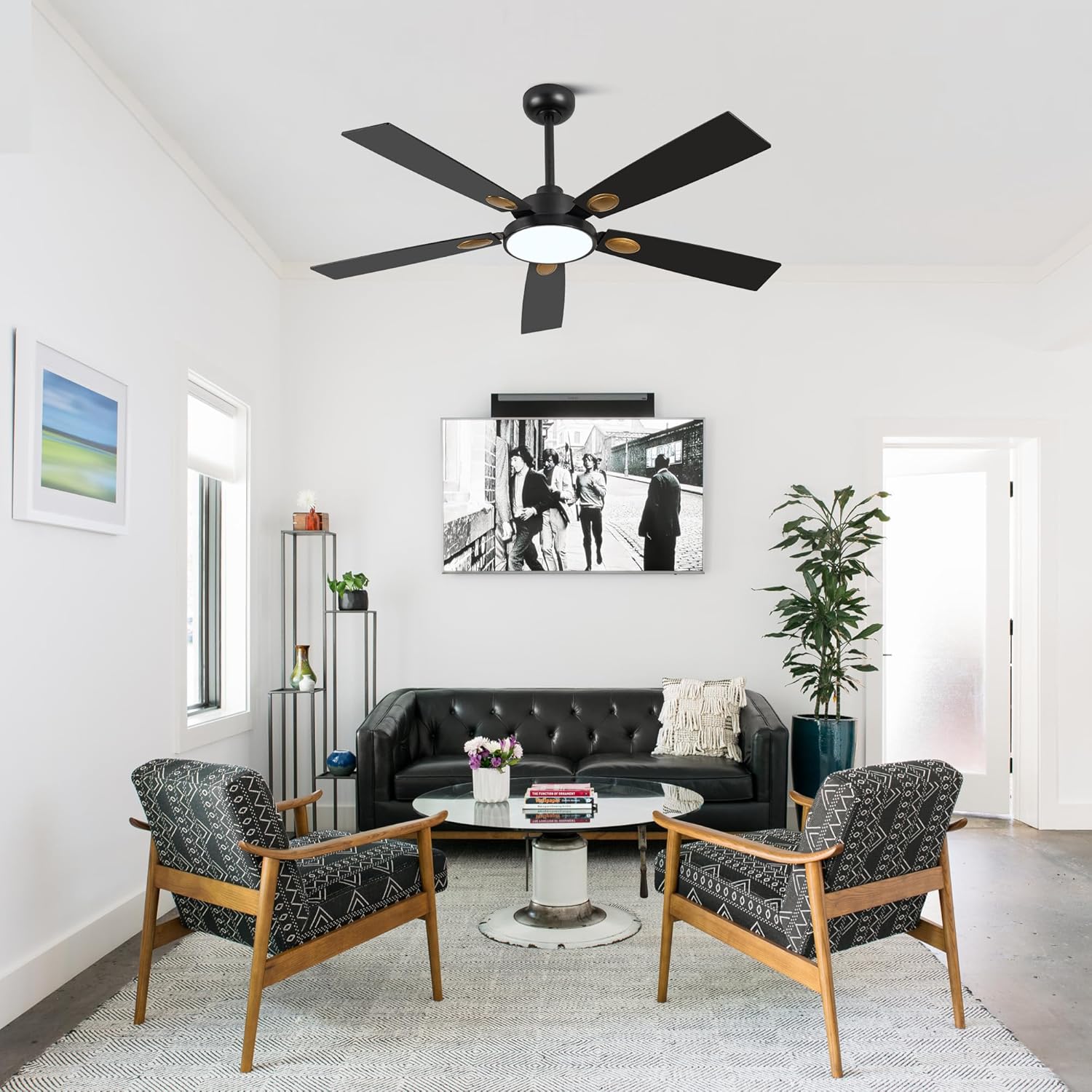 52 Inch Ceiling Fan with Light and Remote Control,Double Finish Blades,6 Speed,Reversible,3000k-6000k Dimmable LED,Quiet DC Motor Ceiling Fans with Lights for Bedroom Living Room Kids Room Kitchen