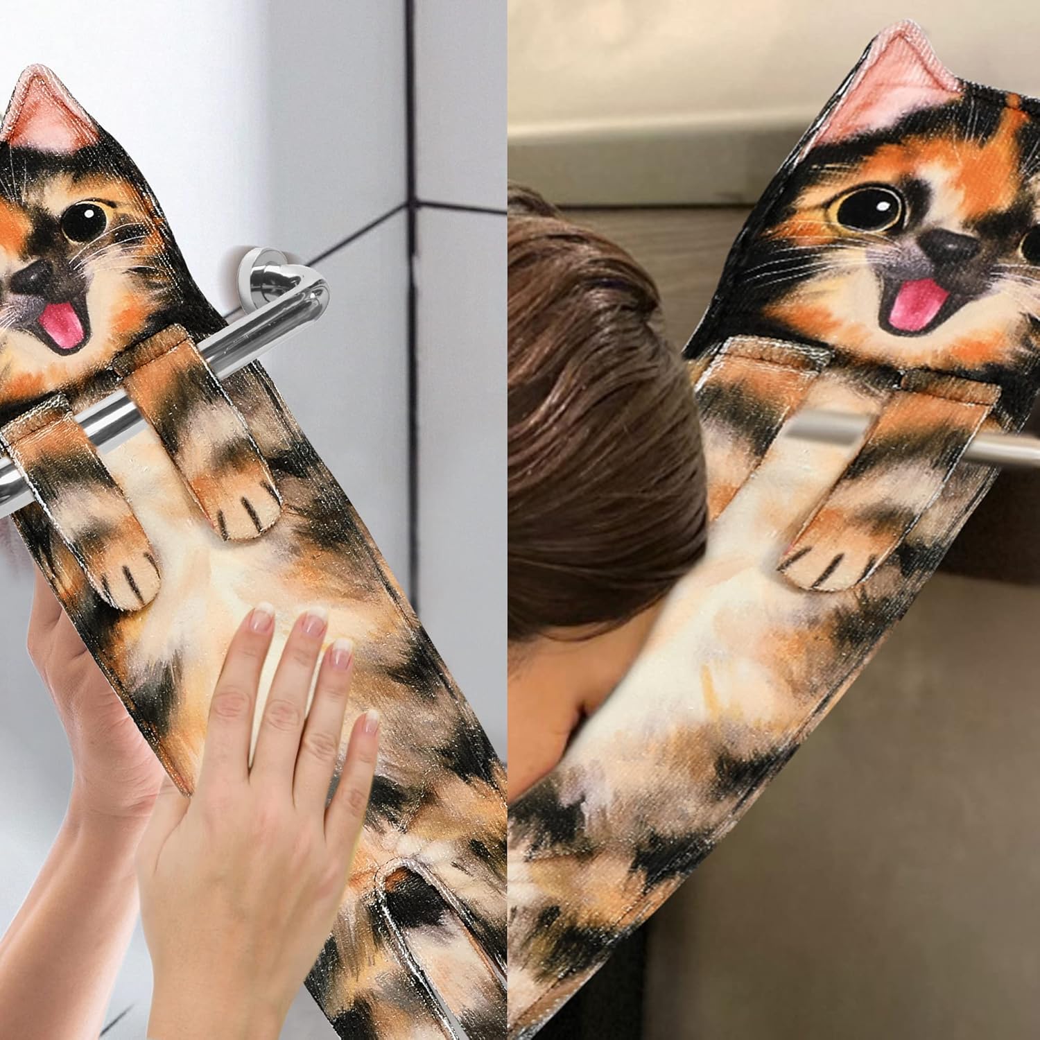 Cat Funny Hand Towels for Bathroom Kitchen- Cute Decorative Kitten Decor Hanging Face Towels- Unique Housewarming Valentines Mothers Birthday Gifts for Women Mom Cat Lovers - Image 6