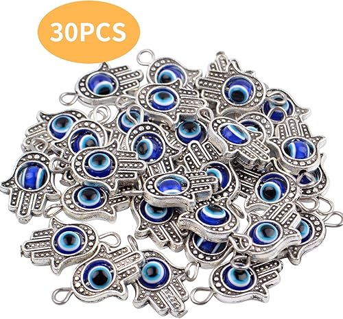 Miniatura 2 de Aylifu Dijes de marco de cuentas de mano de Hamsa, dije de mal de ojo de Hamsa con símbolo de mano de Fátima para bricolaje, collar y pulsera
