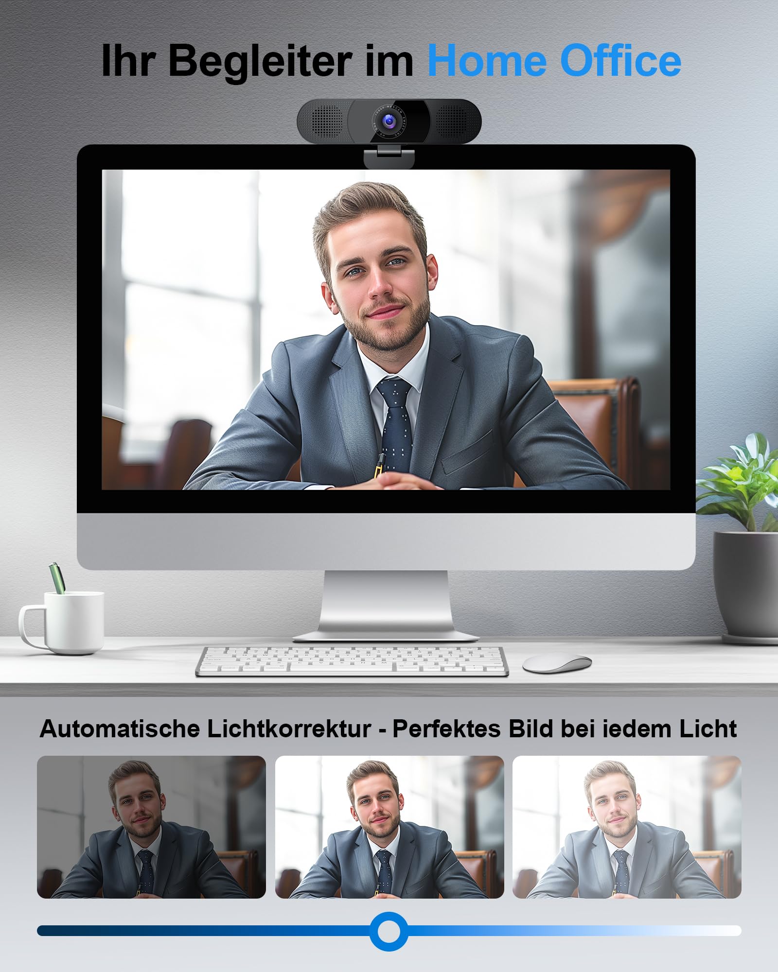EMEET Webcam C980PRO, mit Mikrofon und Lautsprecher, mit Objektivabdeckung, 90 ° Sichtfeld, Autofokus, Plug & Play, Web Cam Ideal für PC, Teams, Konferenz