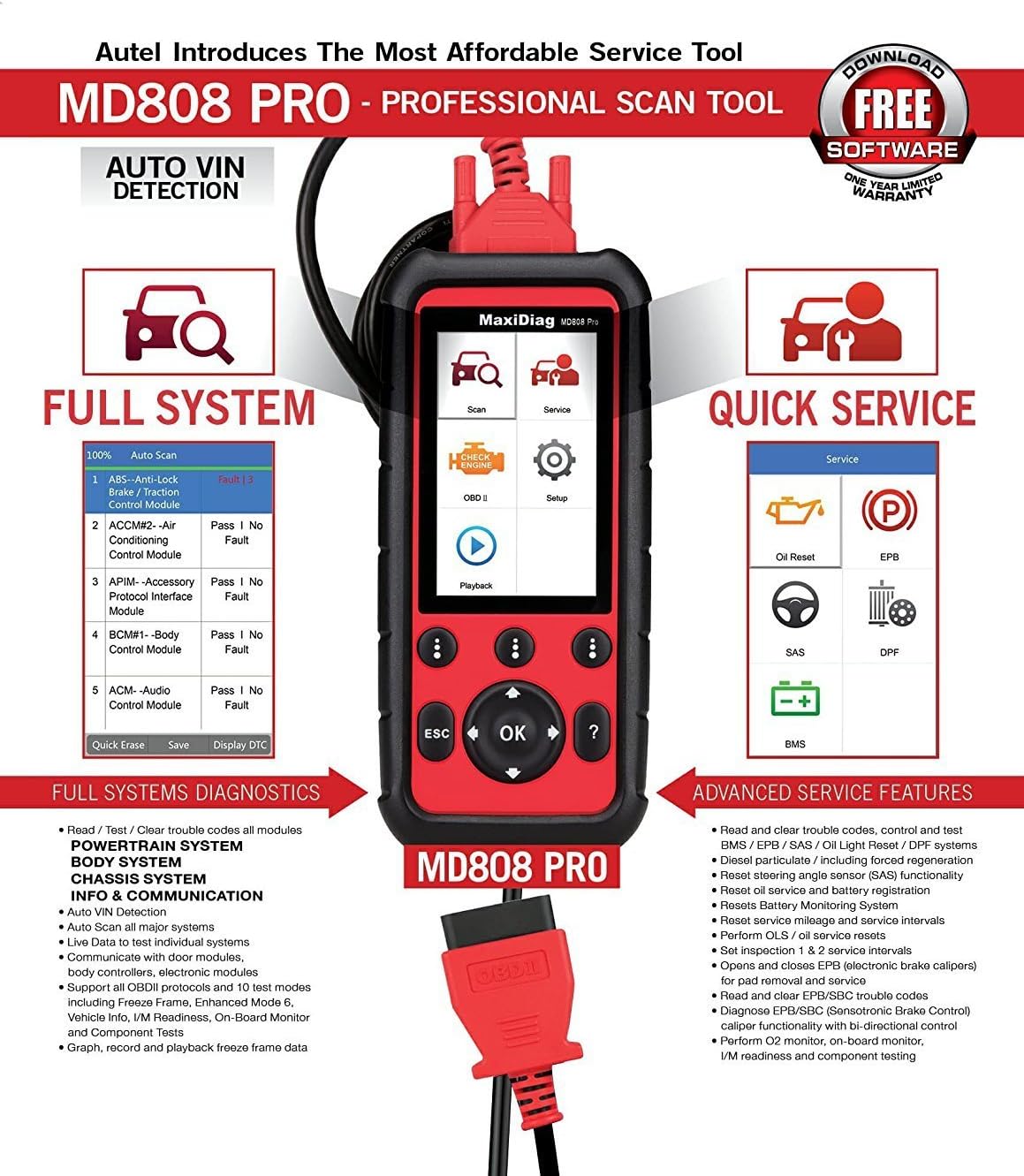 Autel MD808P Diagnostics/Service Tool, 1 Pack
