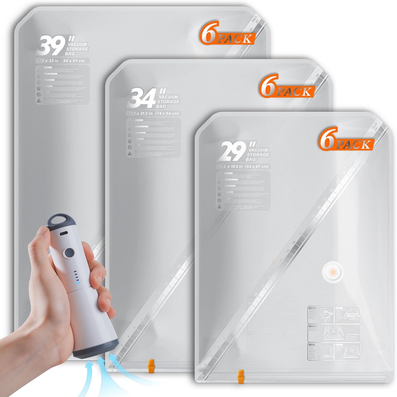 18 Pack Vacuum Storage Bags Set with Rechargeable Wireless Pump Large/Medium/Small Vacuum Seal Bags for Clothing Travel and Home, Compression Packing for Comforters, Blankets and Bedding