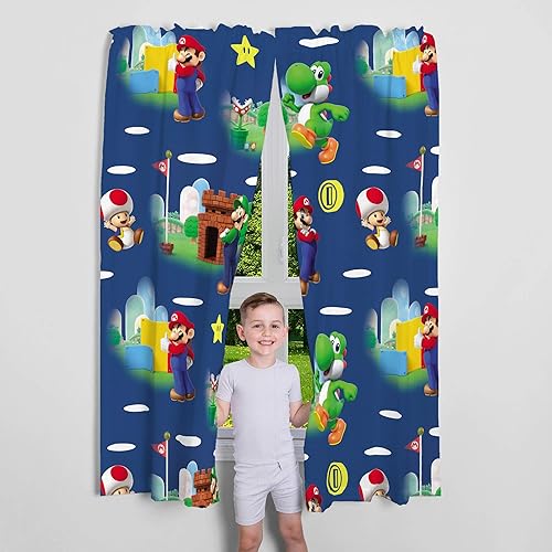 Miniatura 6 de Franco Juego de sábanas y edredón súper suaves con funda 7 piezas de tamaño matrimonial Mario  Kids Room Curtains Drapes Set 82 x 63 pulgadas Super