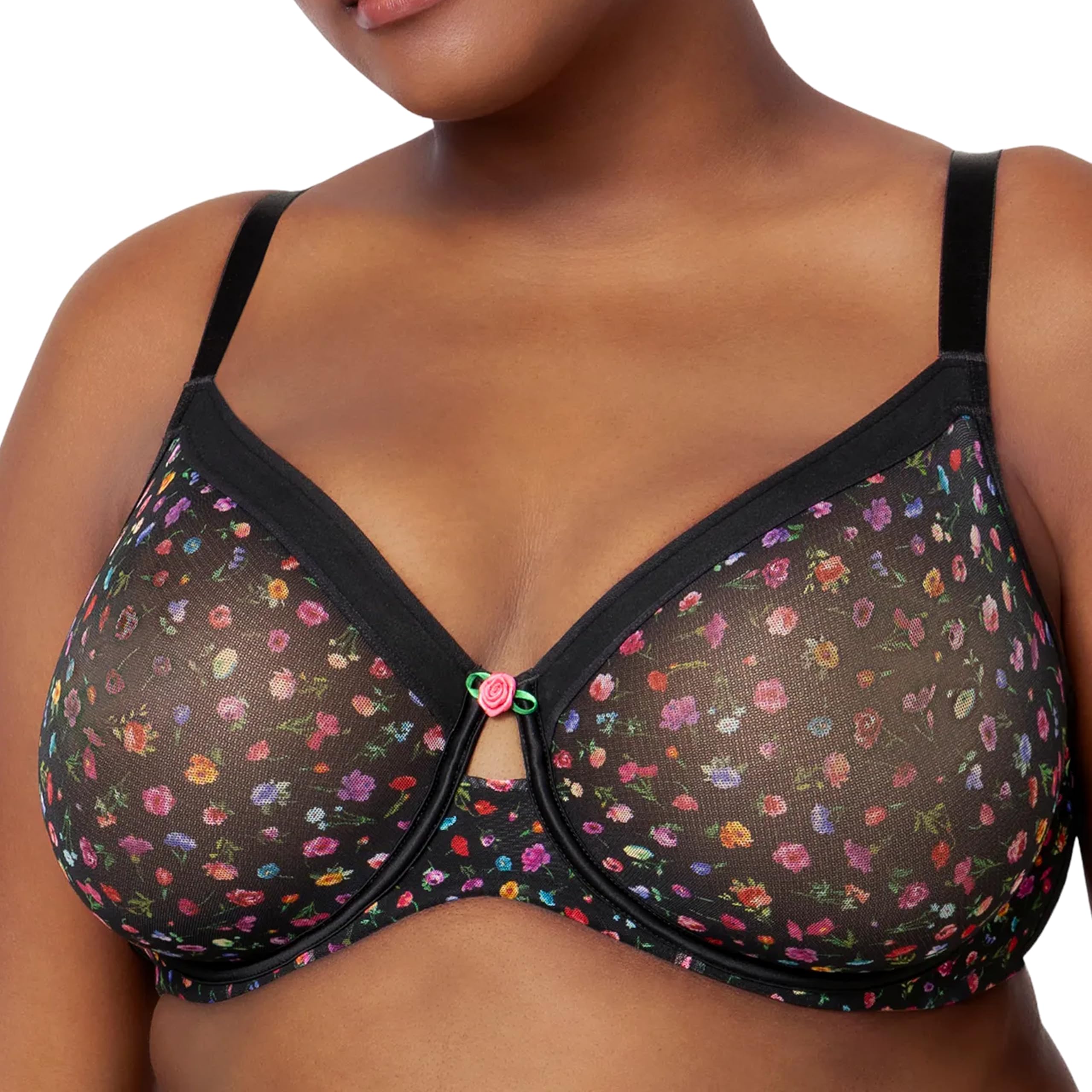 Curvy Couture Womens Sheer Mesh Full-Coverage Unlined Underwire Bra