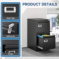 Vista 9 de Archivador vertical de 2 cajones con cerradura de metal, archivador vertical de metal, para oficina y hogar, archivadores verticales de acero