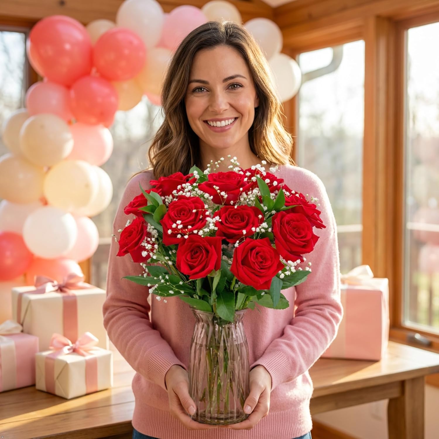 Benchmark Bouquets - 12 Stem Red Roses (Glass Vase Included) - Fresh Flowers for Next Day Delivery - Gift for Birthday, Anniversary, Get Well, Sympathy, Congratulations, Valentine's Day
