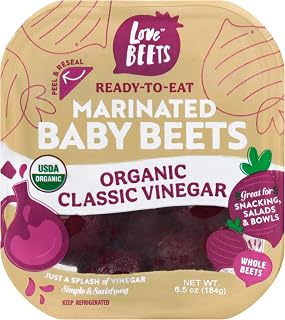 LoveBeets Organic Classic Vinegar - 6.5oz Cooked Beets Infused with White Wine Vinegar, Naturally Sweet Healthy Snack