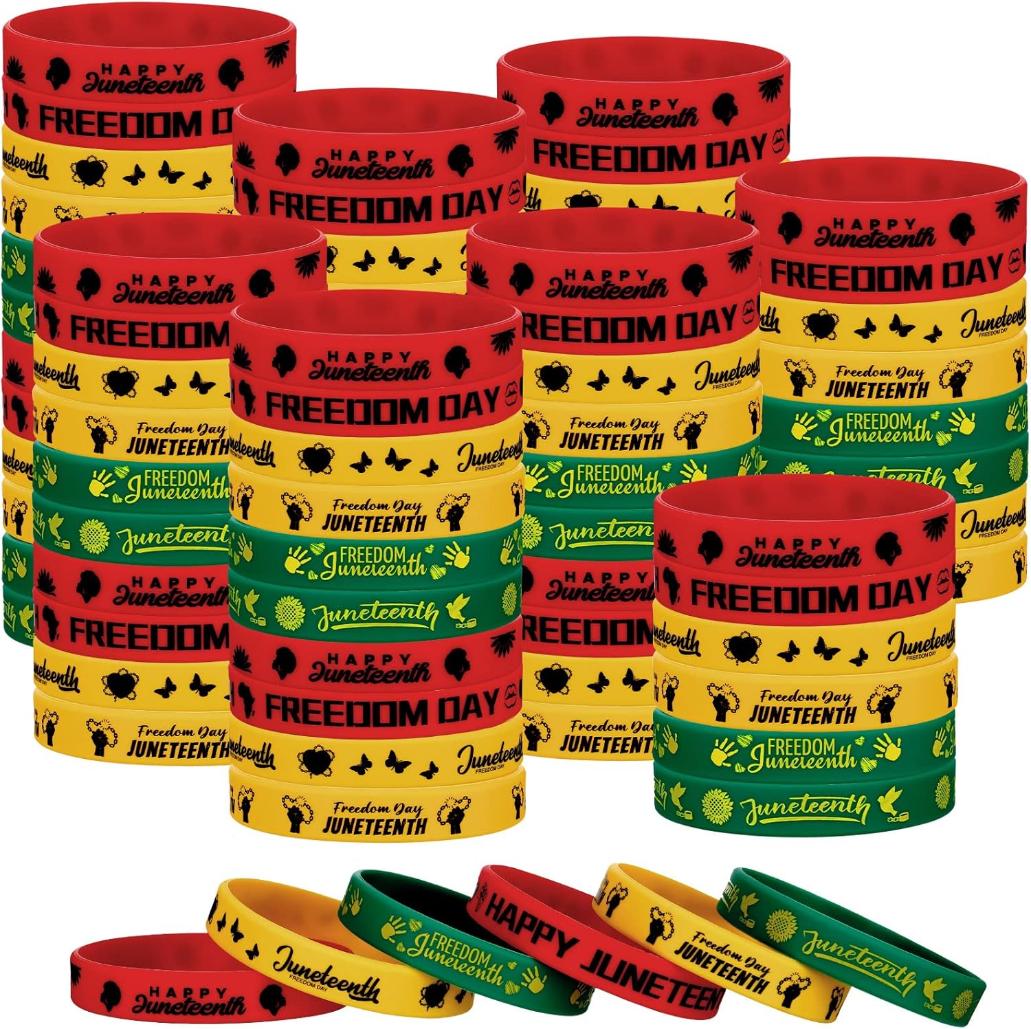 Batiyeer 60 Pcs Black History Month Rubber Bracelets Black History Month Party Favors Juneteenth Party Supply Decorations Silicone Juneteenth Wristbands for Freedom Day June 19th 1865 Goodie Bag