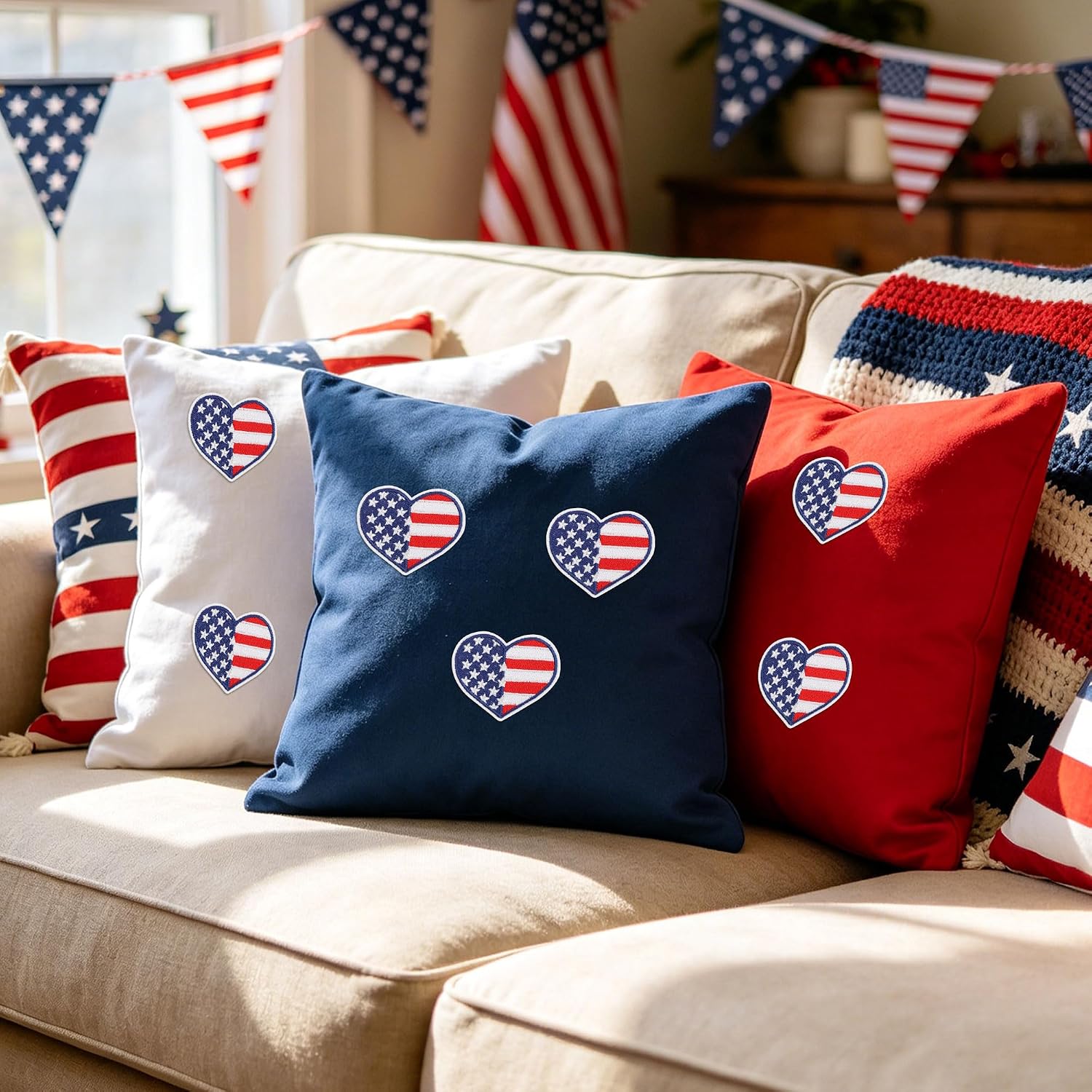 9 Pcs American Flag Heart Iron on Patches, Patriotic Heart Embroidered Appliques for 4th of July, Red White Blue Sew on Iron on Repair Patch for Clothing Decor Independence Day Party Supplies