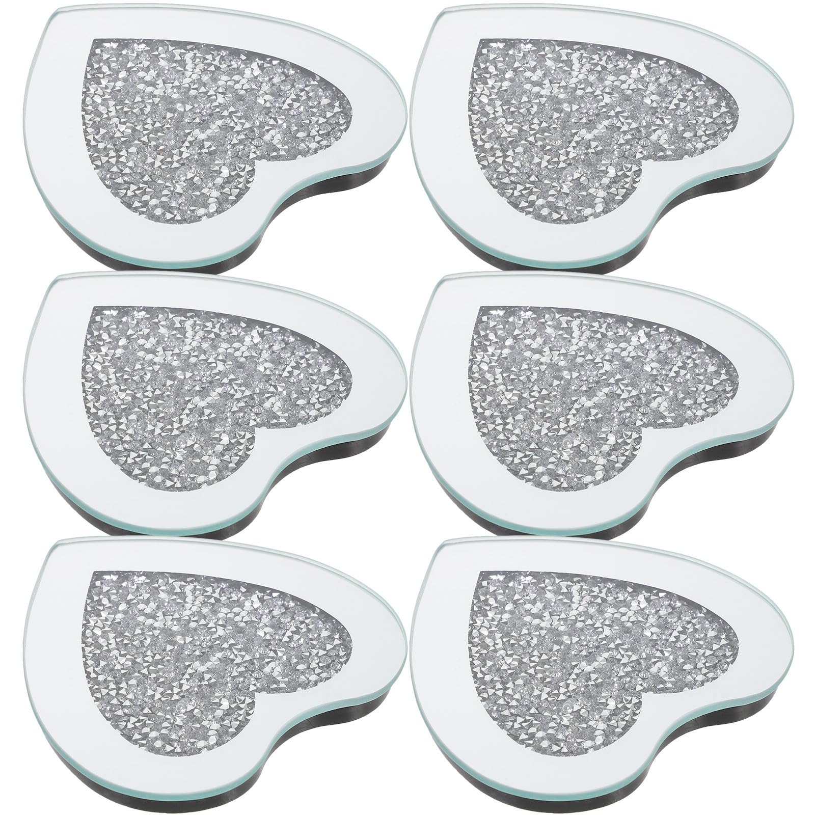 Posavasos de Cristal Forma de Corazón, 6 Unidades, Plata | Resistentes al Calor Arañazos, Grosor Reforzado, para Hotel y Restaurante