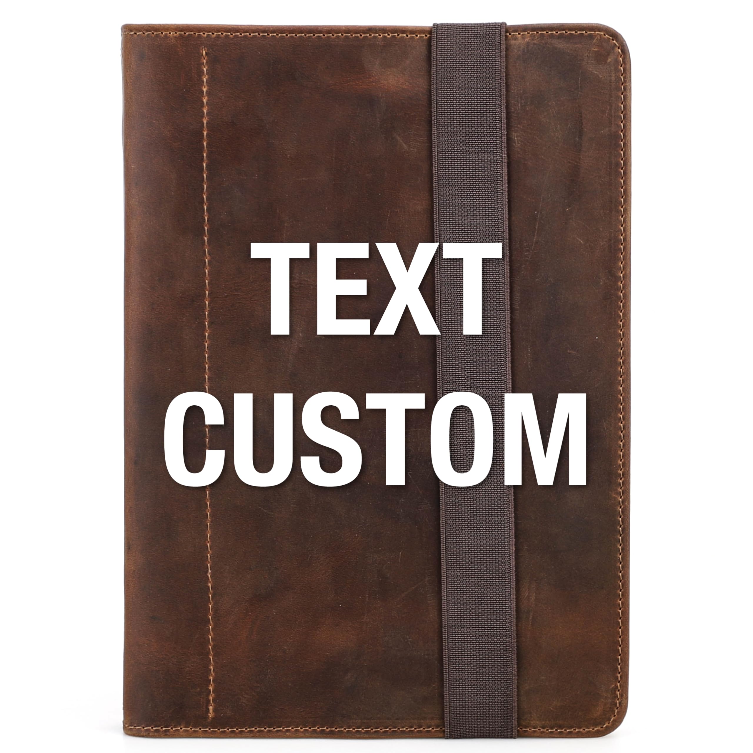 CataPurus Top Grain Leather Custom Text Portfolio Organizer for Men & Women, Vintage Loose-Leaf Binder Includes Paper, Holds iPad Mini, Documents, Pen & ID Card, Multi-Functional Business Folder