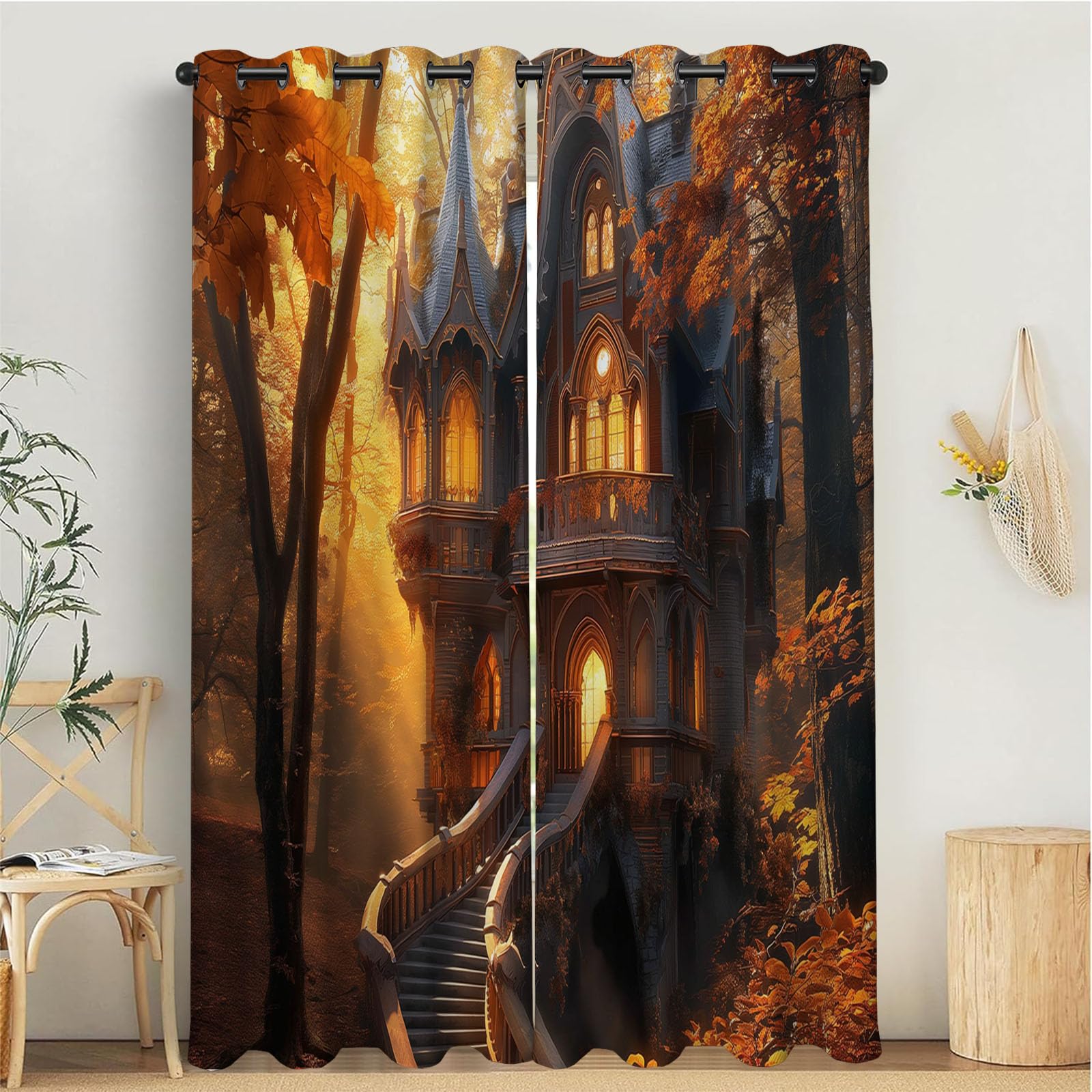 Rideau enfant forêt fantastique marron orangé pour stimuler l'imagination