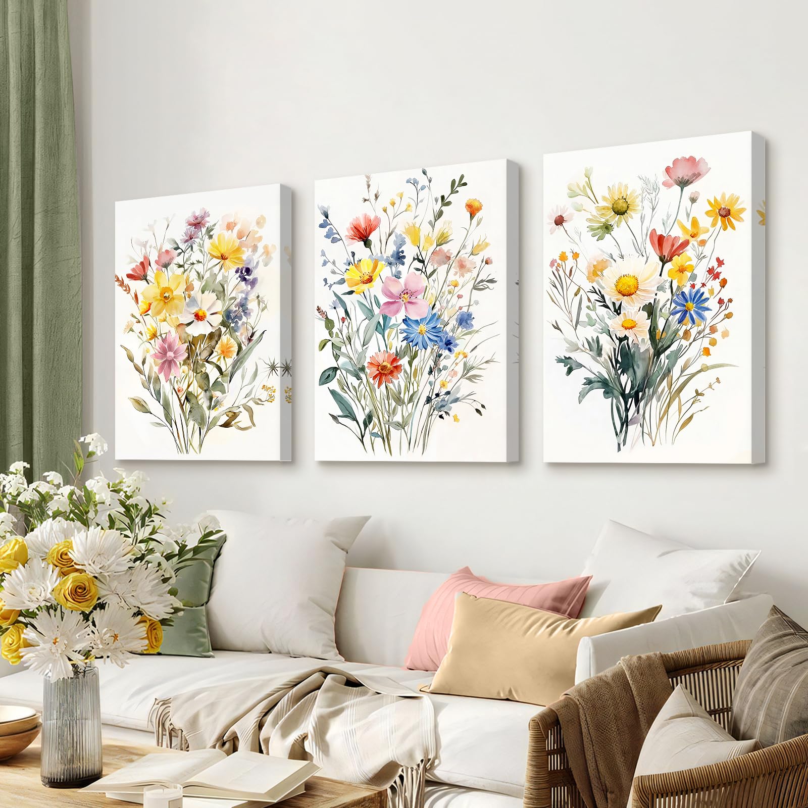 3 Pcs Wooden Framed Canvas Wall Art Set Bohemian Sage Green Canvas Prints Poster Geometric Line Beige Green Pictures for Living Room Bedroom Dinning Room Hallway Stairs Wall Decor 30x40cm x3pcs — view 370