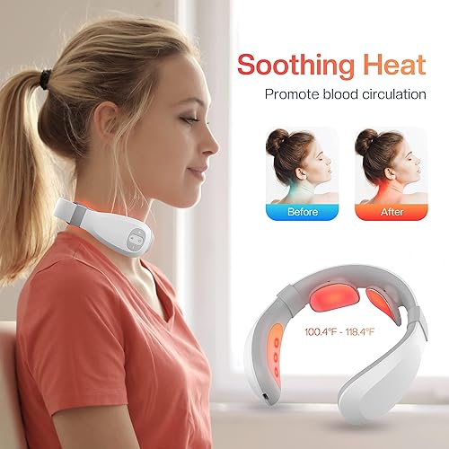 Miniatura 5 de COMFIER Masajeador de cuello térmico portátil, masajeador de cuello eléctrico inteligente EMS con almohadillas de calor y electrodos 3D para mujeres