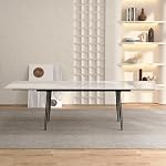 Extendable Dining Table (62.9"–94.4") for 6–10 People, Modern Rectangular Sintered Stone Dining Table with Stainless Steel Base, Durable Heat & Scratch Resistant Kitchen Table, White