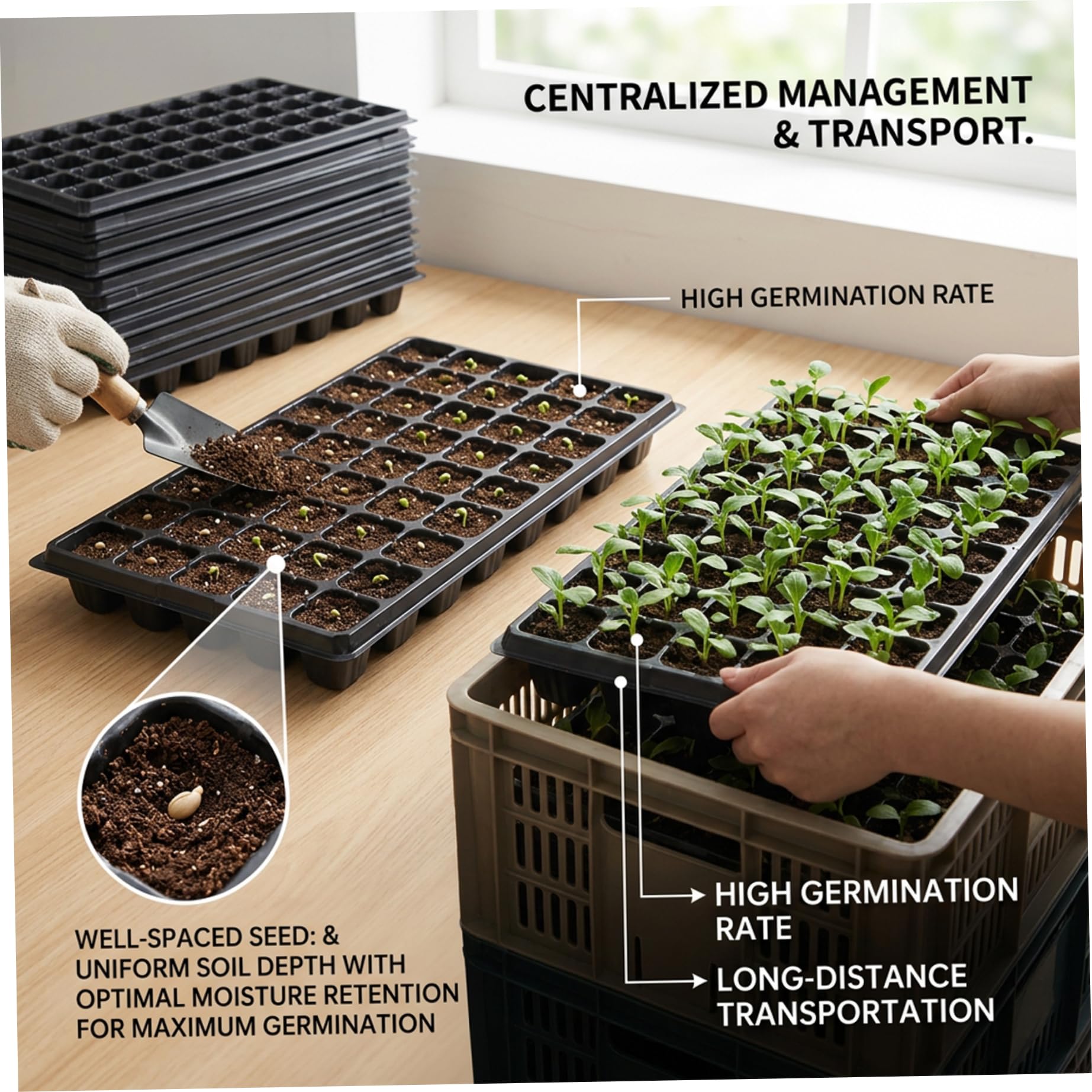 Plateaux de Germination, Plateau de démarrage graines 72 cellules, Paquet 10 Plateaux semis Noirs- démarrage graines en Pet réutilisables pour la Propagation des Plantes