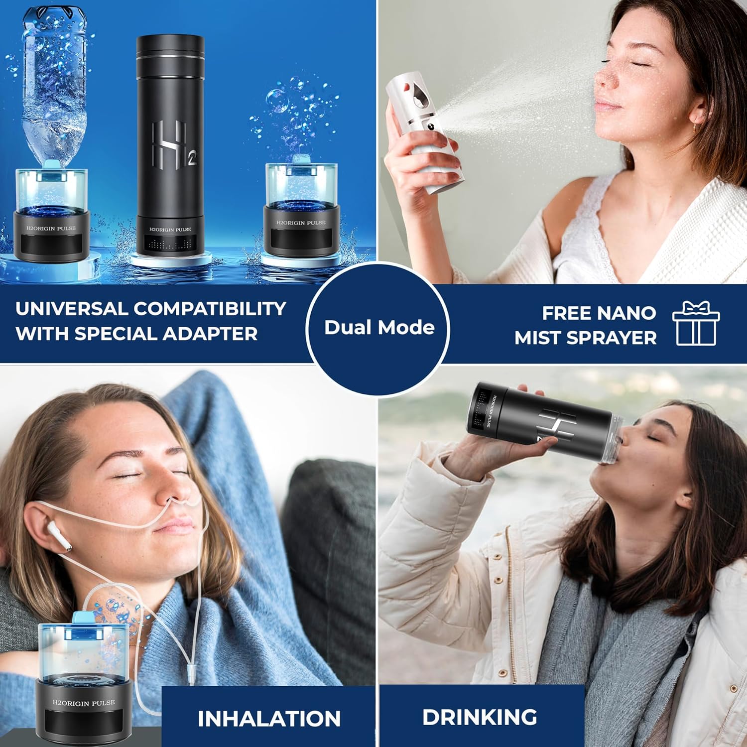 Hydrogen Water Bottle Generator, Up to 9000 PPB Hydrogen Bottle Water Ionizer with SPE/PEM Technology, 3-in-1 Portable Universal Adapter and Refreshing Mist Spray - Image 4