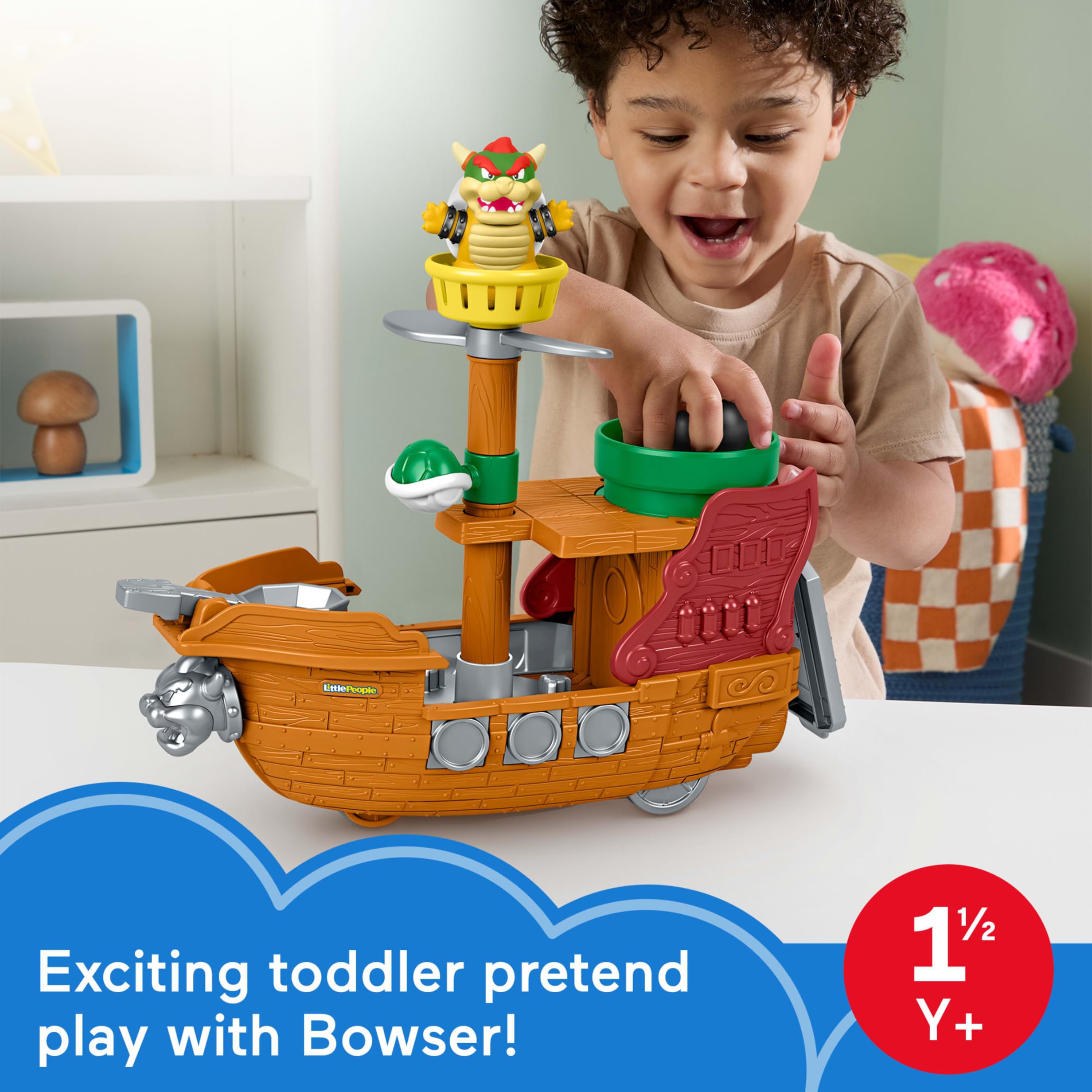 Fisher-Price Little People My Mario Juguete para niños pequeños, Conjunto de Juego de Barco de Bowser con Figura para niños y niñas en Edad Preescolar, a Partir de 18 Meses, JHG62