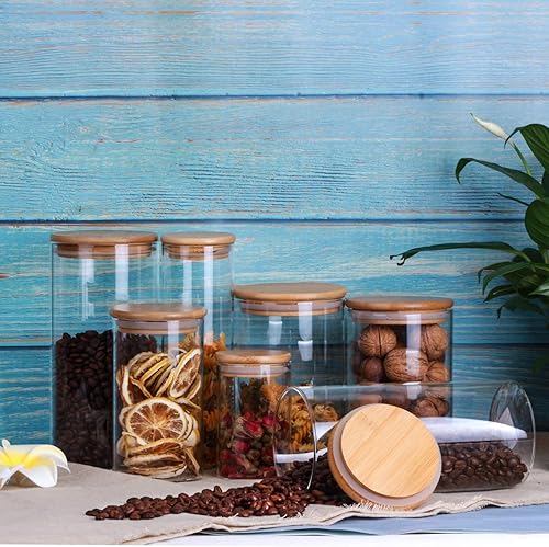Miniatura 7 de Juego de 2 tarros de almacenamiento de vidrio (25 oz25.4 fl oz) con tapa de madera hermética, recipientes de cocina apilables para dulces, galletas