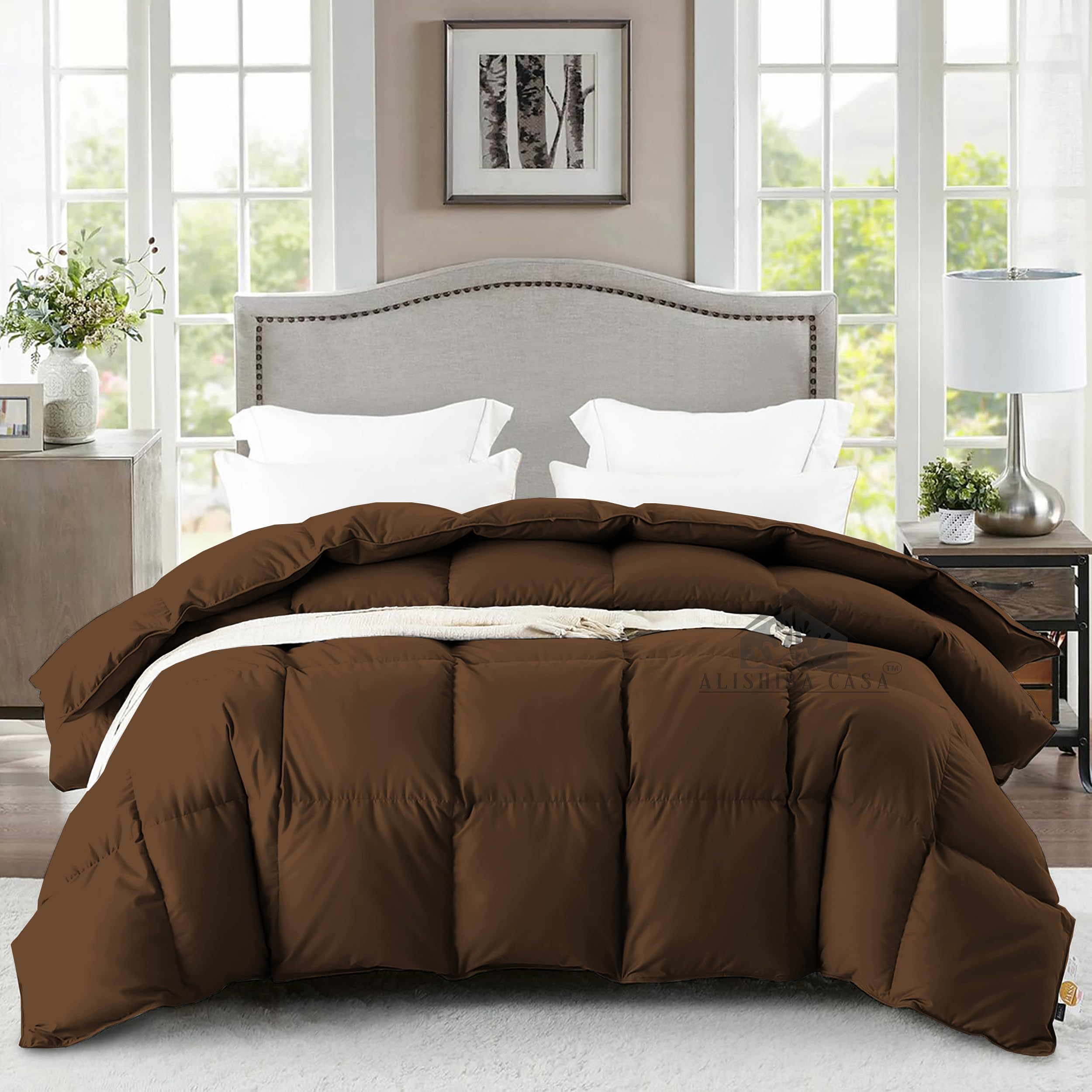 Heavy Winter Comforter King Size 90"X106" | 600 GSM Fill for Winter Comforter/Rajai/Duvet/Blanket Hotel Luxury Soft Fluffy King Size - Chocolate Brown Color-image-0