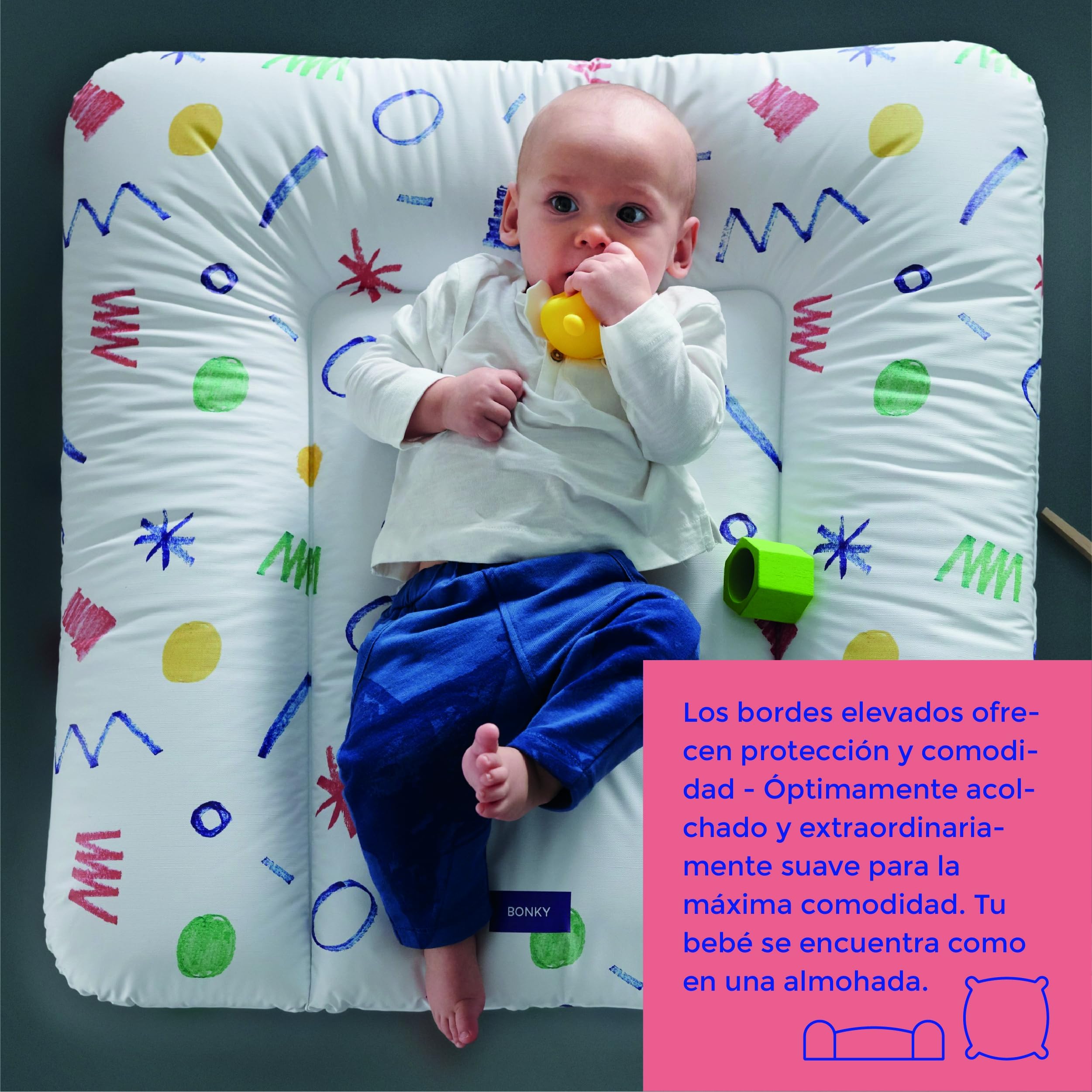 BONKY® Cambiador Bebe - Cambiador suave para bebés - Certificado Öko-Tex - Almohadilla cambiadora lavable para Ninos y Ninas - Impermeable - Mono 5A - 70 x 50 cm