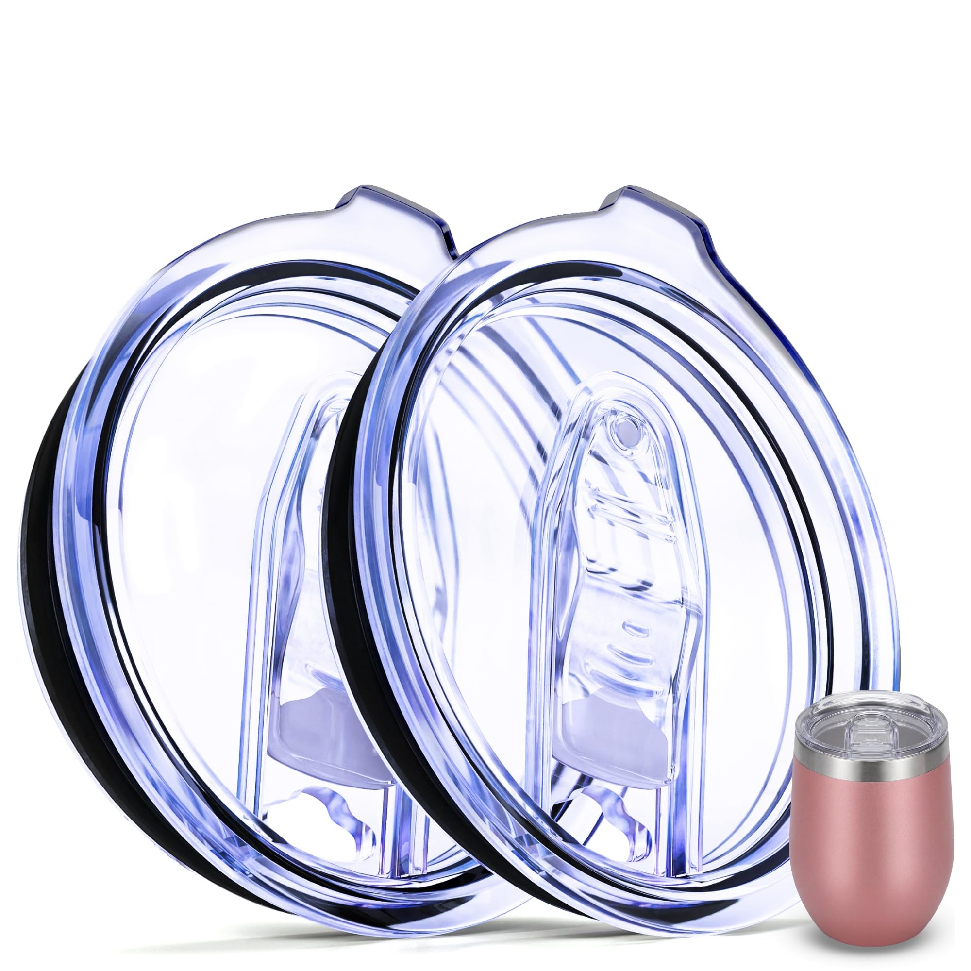2 Wine Tumbler Lids 12 oz Spill Proof - 2.9 inch Diameter - Replacement Silicon Slider Locking Closure - No Leak Splash Proof, 2 Lids For Tumbler Open Close by C&Berg