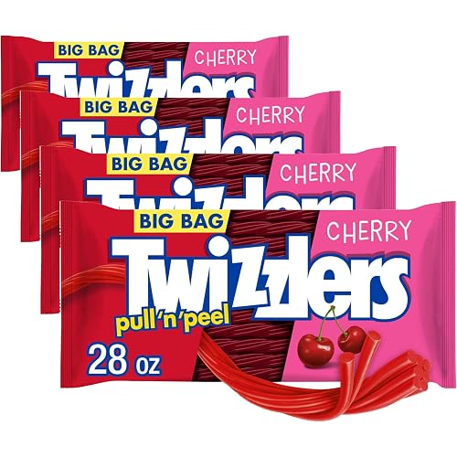 TWIZZLERS PULL 'N' PEEL Cherry Flavored Licorice Style, Chewy Candy Big Bag, 28 oz (Pack of 4)