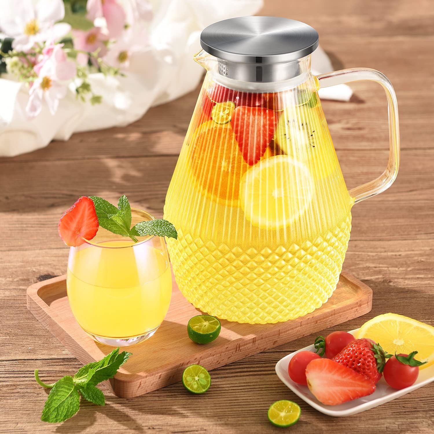 Glass Pitcher with Lid and Spout, veecom 80oz Water Pitchers for Drinks, Large Glass Jug for Juice, Lemonade, Beverage, Iced Tea Pitcher for Fridge, Heat Resistant Water Carafe with Brush - Image 4