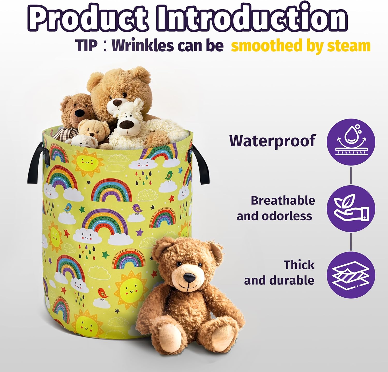 Sun Rainbow Laundry Basket Foldable Oxford Cloth With Handle Portable Children's Clothes Hamper Organizer Suitable For Laundry Room/Bedroom/Living Room/Children'S Room (18.9 Hx 16.5Dia)