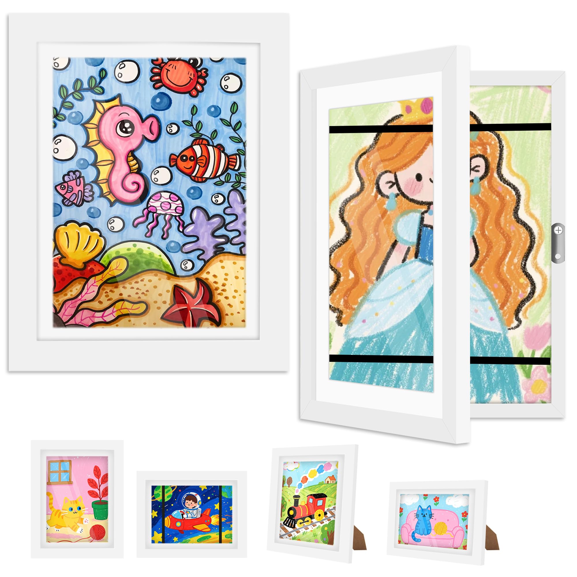 2 Pack Kids Artwork Display Frame, Kids Art Frames Front Opening A4, Childrens Storage Frame Changeable, Child Multiple Picture Frame Drawing Hanging Art, Hold 50-100 PCS, White