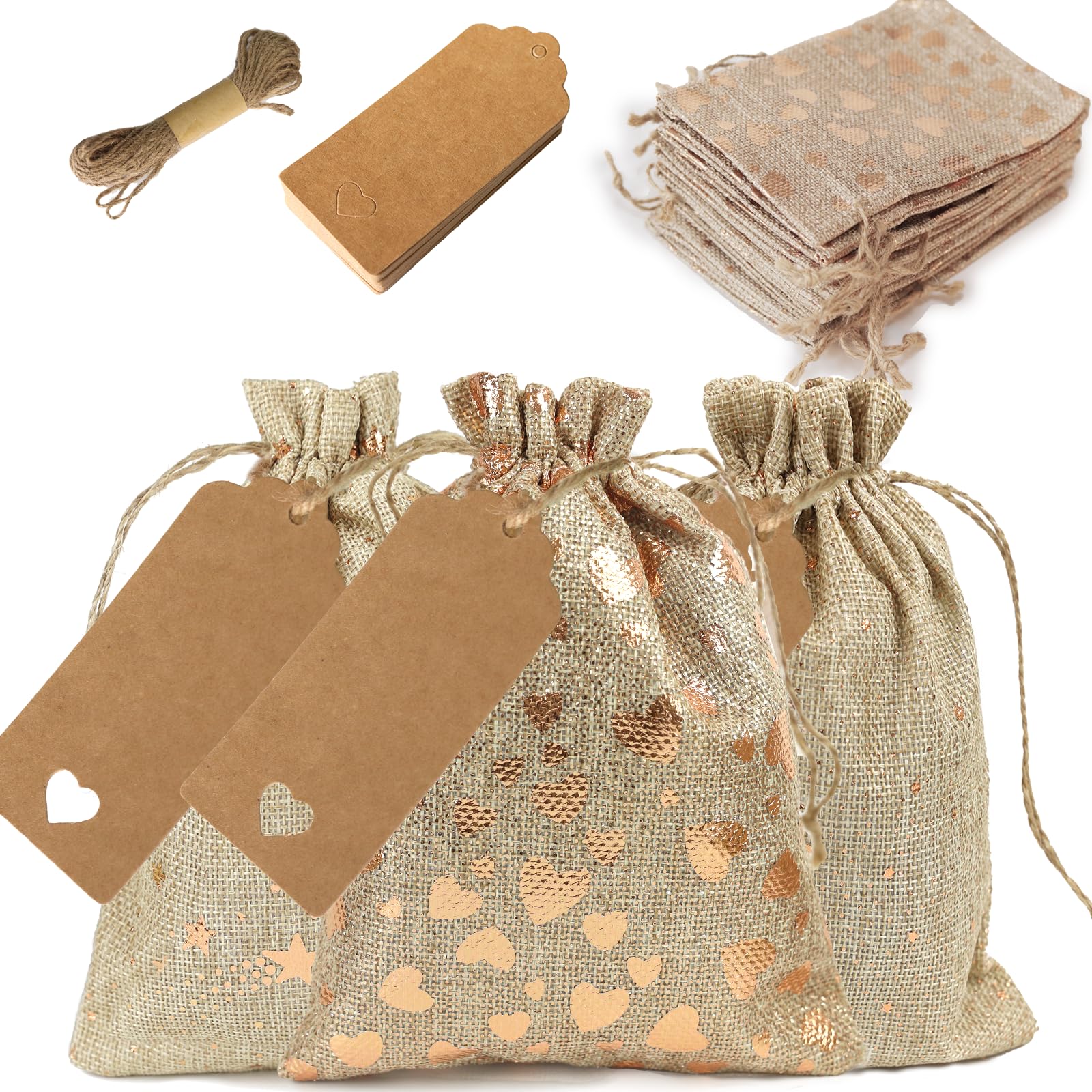 Lelezia 30 Pcs Small Hessian Gift Bags with Drawstring, 4x6 inch Mini Jute Bag Reusable Gold Fabric hessian sack Burlap for Birthday Party Wedding Favors